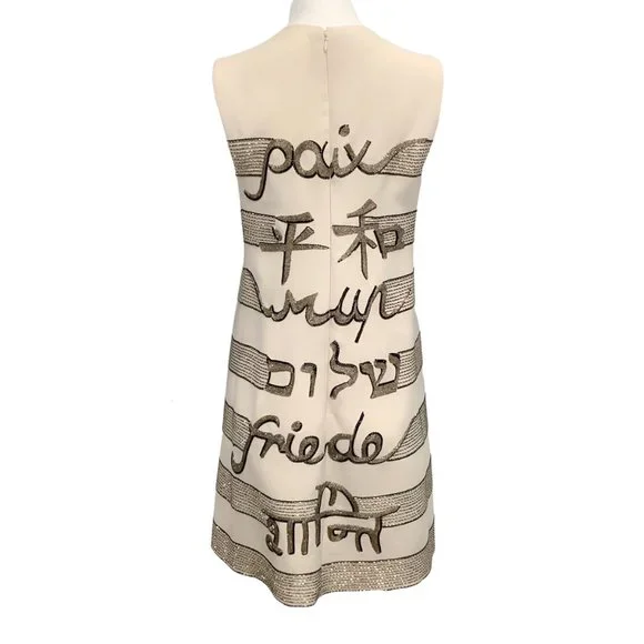 Valentino Cream Wool Sleeveless Peace Dress